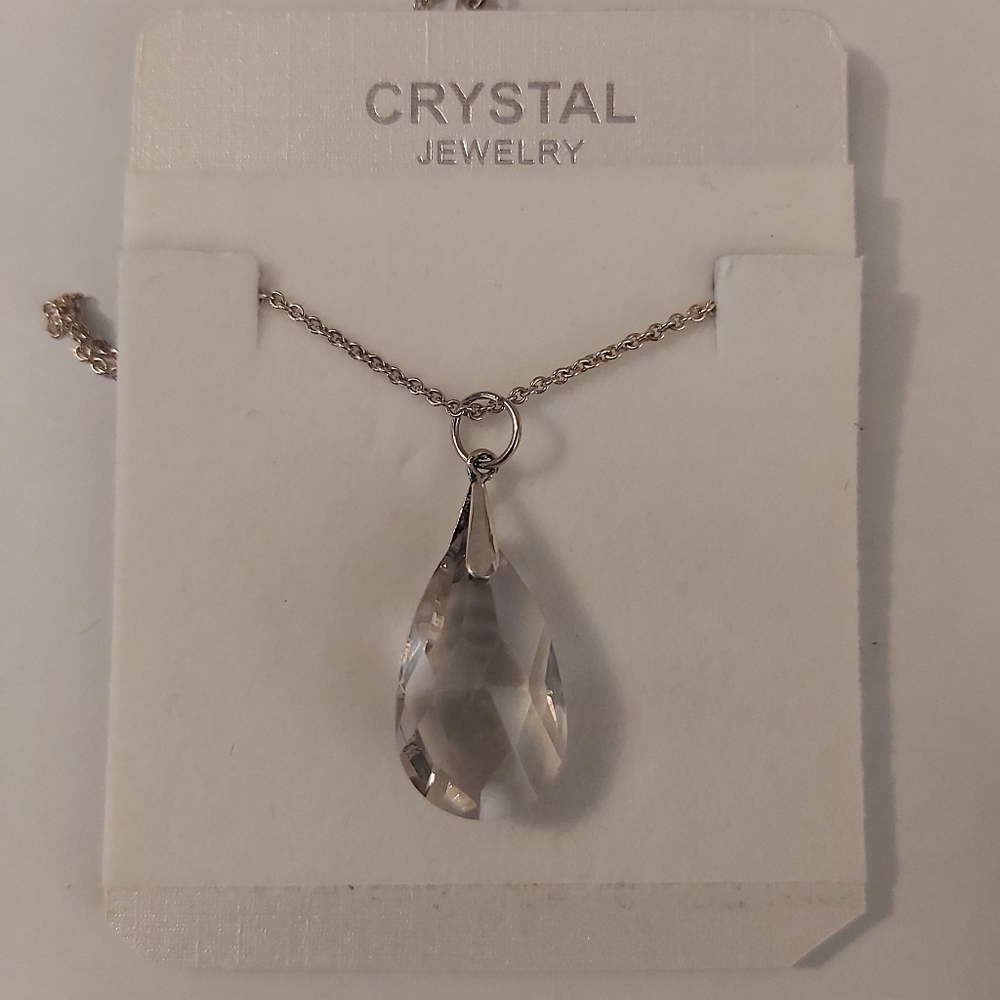 Smokey Crystal Teardrop  Necklace 925 SS